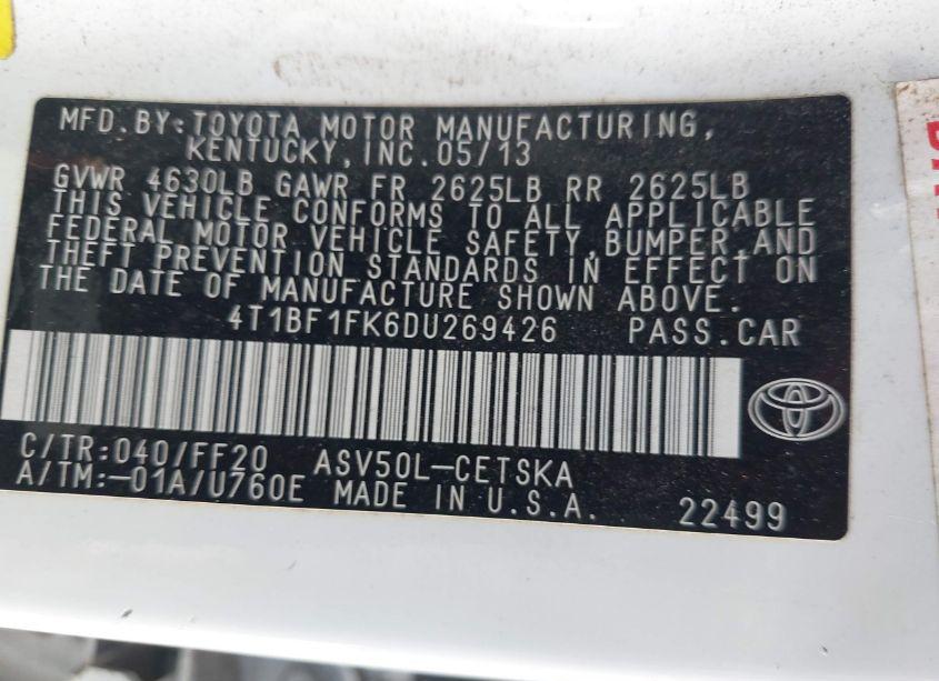 Photo 9 of 2013 Toyota Camry SE (VIN 4T1BF1FK6DU269426)