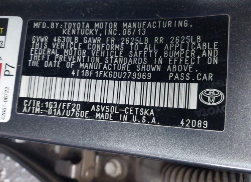 Photo 9 of 2013 Toyota Camry SE (VIN 4T1BF1FK6DU279969)
