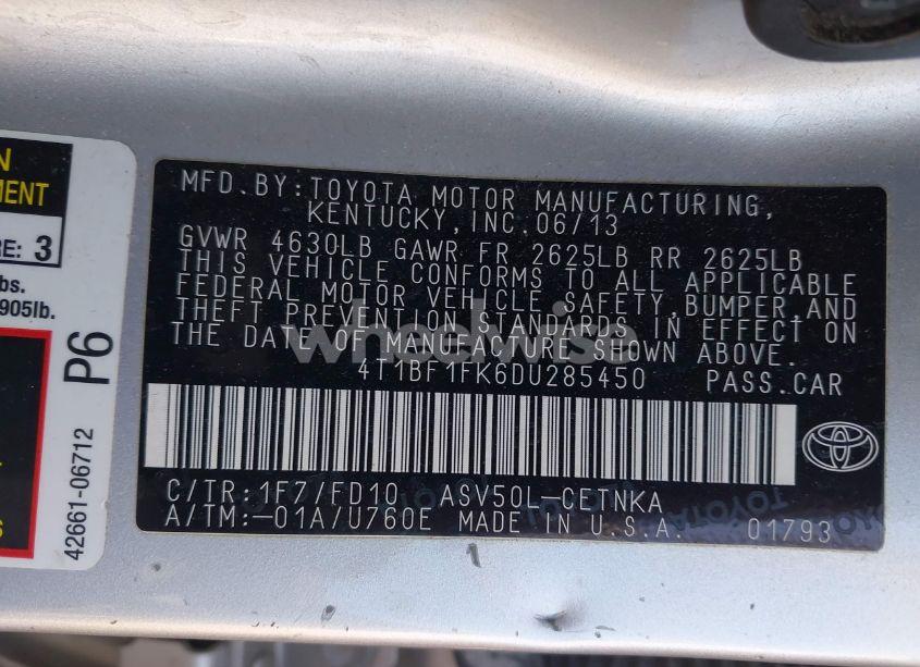 Photo 9 of 2013 Toyota Camry LE (VIN 4T1BF1FK6DU285450)