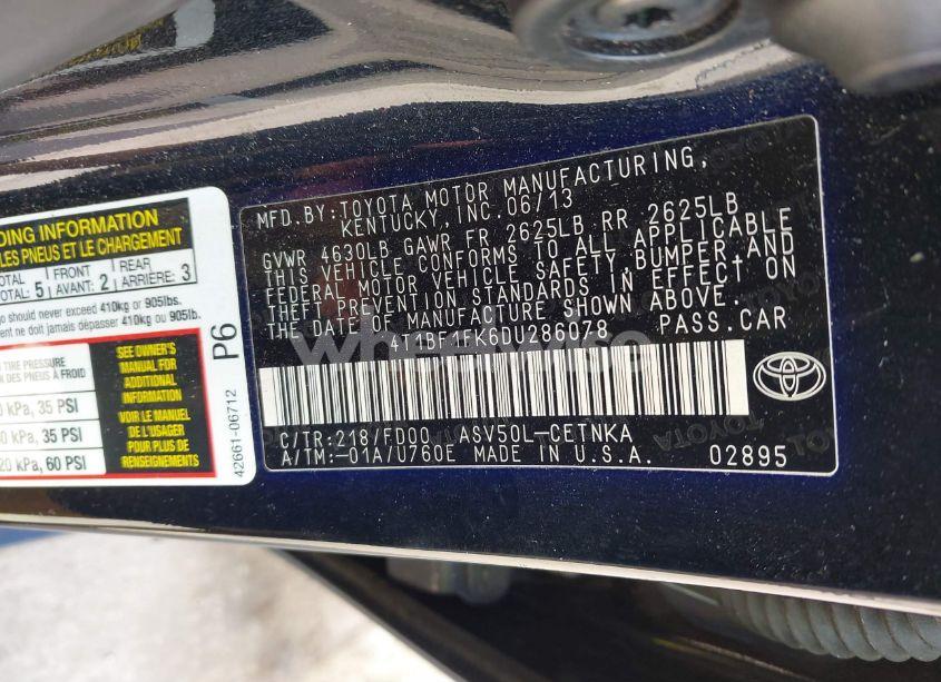 Photo 9 of 2013 Toyota Camry LE (VIN 4T1BF1FK6DU286078)