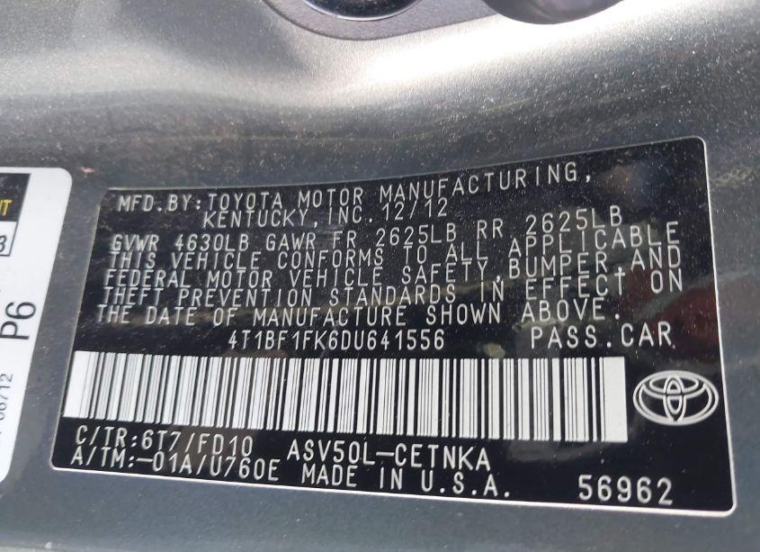 Photo 9 of 2013 Toyota Camry LE (VIN 4T1BF1FK6DU641556)