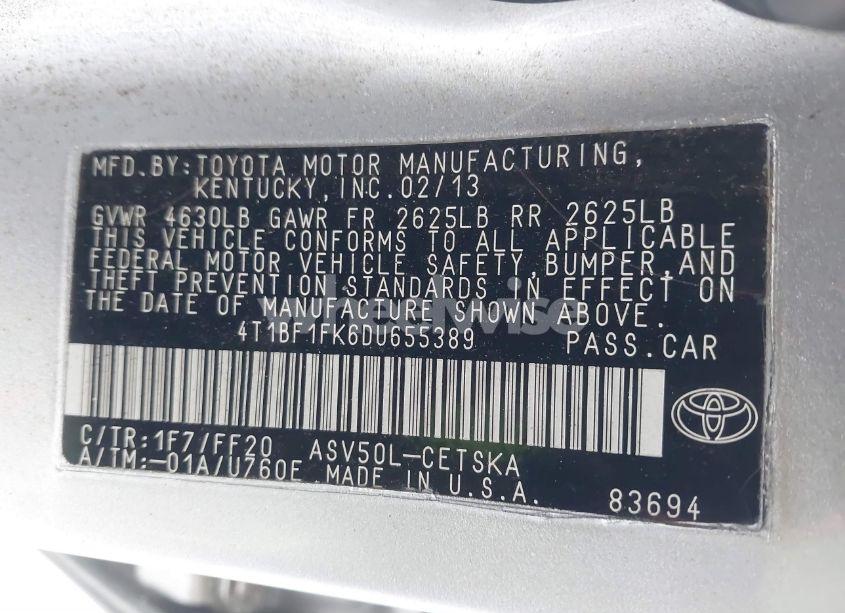 Photo 9 of 2013 Toyota Camry SE (VIN 4T1BF1FK6DU655389)