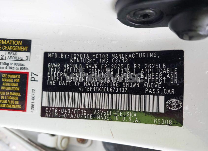 Photo 9 of 2013 Toyota Camry SE (VIN 4T1BF1FK6DU673102)