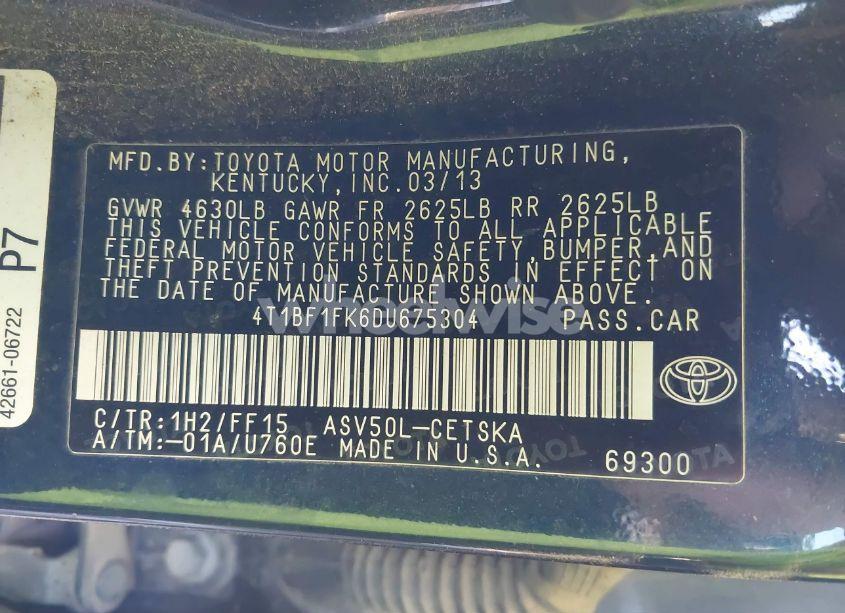 Photo 9 of 2013 Toyota Camry SE (VIN 4T1BF1FK6DU675304)