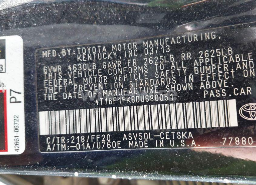 Photo 9 of 2013 Toyota Camry SE (VIN 4T1BF1FK6DU680051)