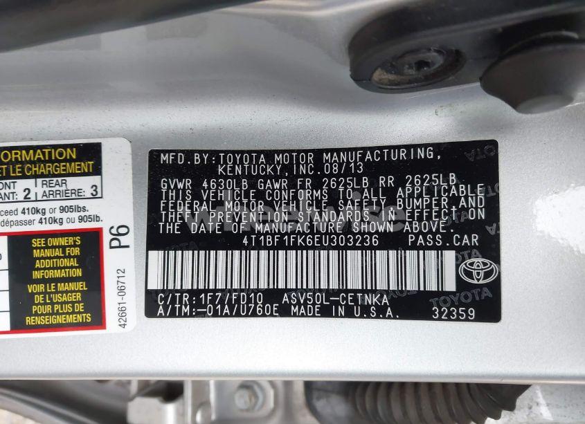 Photo 9 of 2014 Toyota Camry LE (VIN 4T1BF1FK6EU303236)