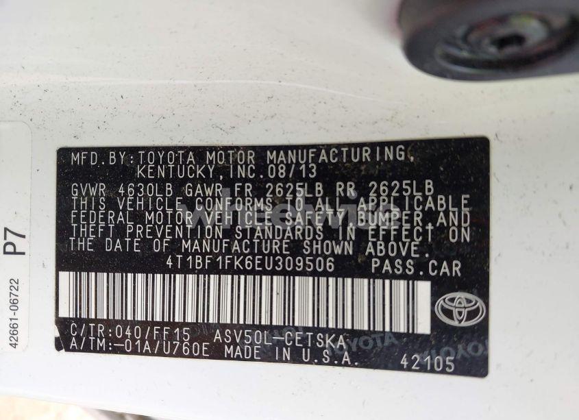 Photo 9 of 2014 Toyota Camry SE (VIN 4T1BF1FK6EU309506)