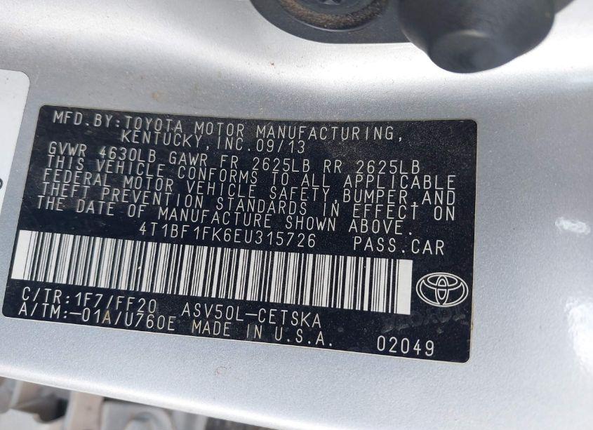 Photo 9 of 2014 Toyota Camry SE SPORT (VIN 4T1BF1FK6EU315726)