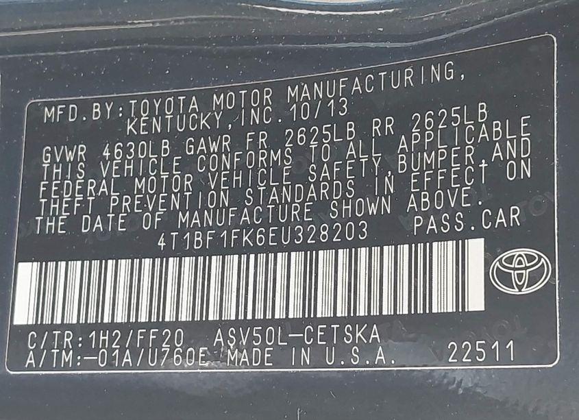 Photo 9 of 2014 Toyota Camry SE (VIN 4T1BF1FK6EU328203)