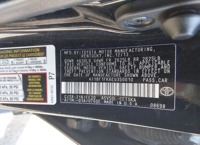 Photo 9 of 2014 Toyota Camry SE (VIN 4T1BF1FK6EU350010)