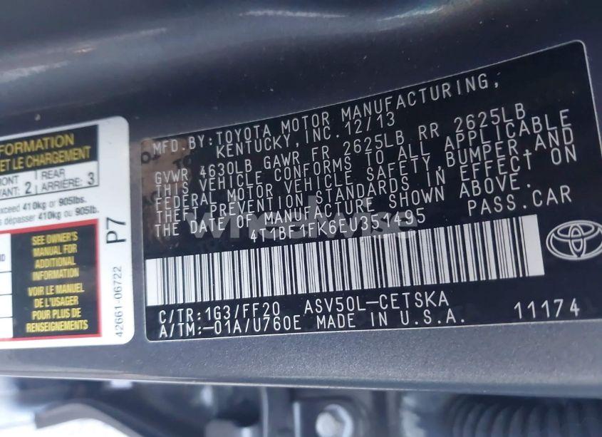 Photo 9 of 2014 Toyota Camry SE (VIN 4T1BF1FK6EU351495)