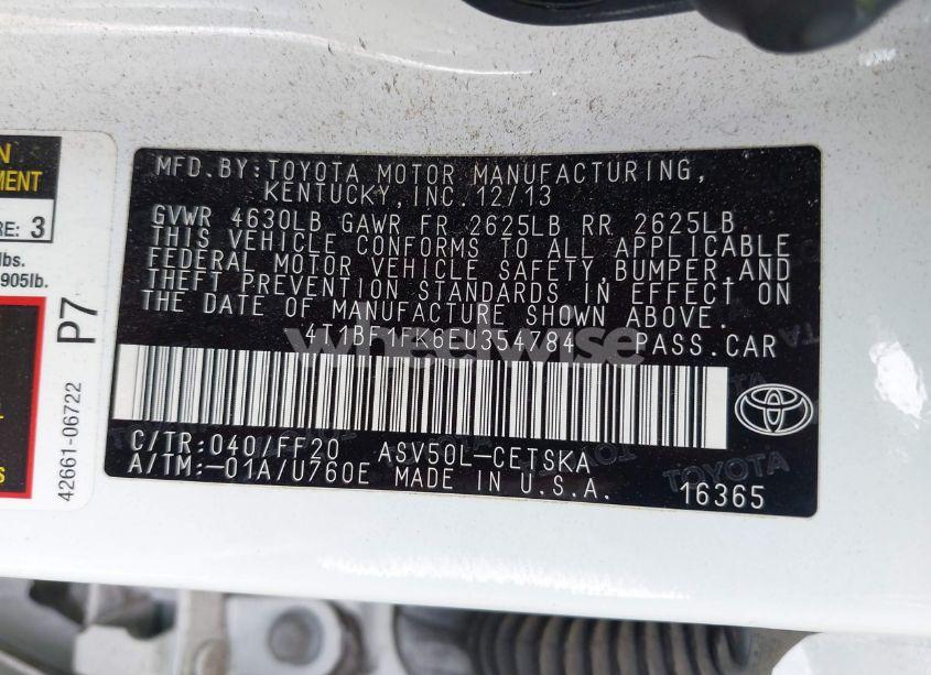 Photo 9 of 2014 Toyota Camry SE (VIN 4T1BF1FK6EU354784)