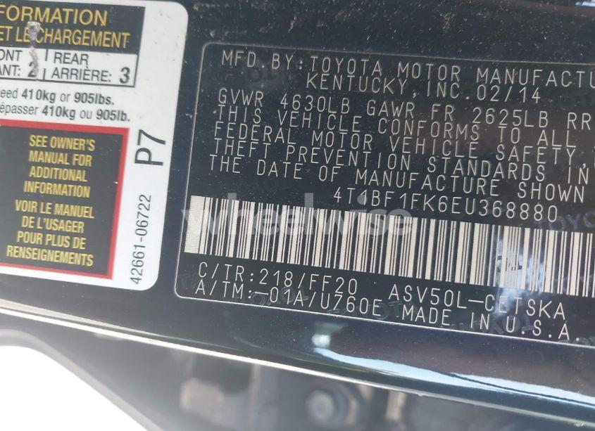 Photo 9 of 2014 Toyota Camry SE (VIN 4T1BF1FK6EU368880)
