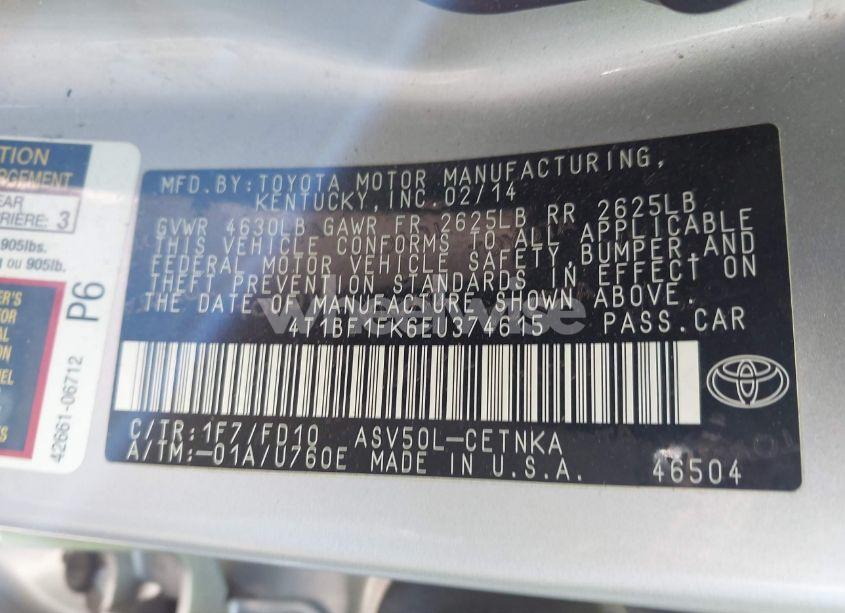 Photo 9 of 2014 Toyota Camry LE (VIN 4T1BF1FK6EU374615)