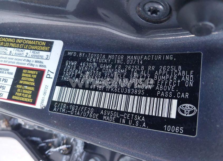 Photo 9 of 2014 Toyota Camry SE (VIN 4T1BF1FK6EU383895)