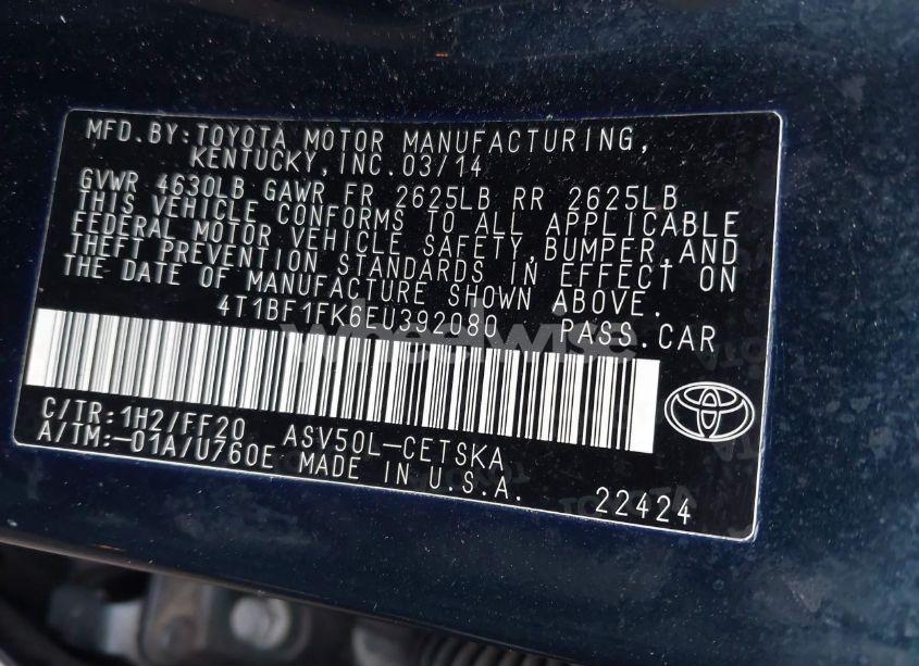 Photo 9 of 2014 Toyota Camry SE (VIN 4T1BF1FK6EU392080)