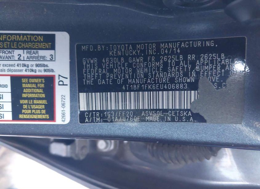 Photo 9 of 2014 Toyota Camry SE (VIN 4T1BF1FK6EU406883)