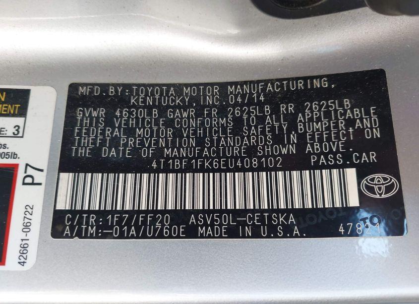 Photo 9 of 2014 Toyota Camry SE (VIN 4T1BF1FK6EU408102)