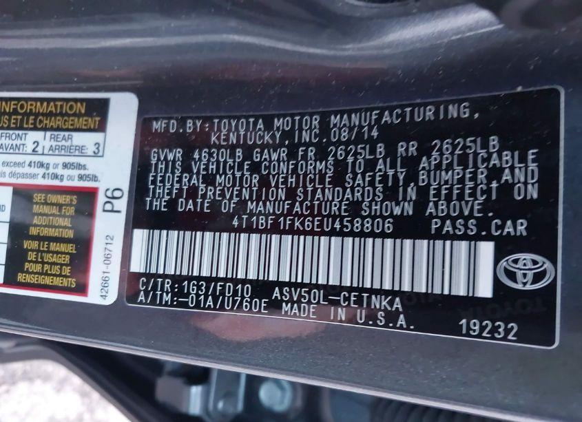 Photo 9 of 2014 Toyota Camry LE (VIN 4T1BF1FK6EU458806)