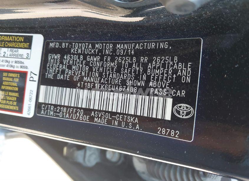Photo 9 of 2014 Toyota Camry SE (VIN 4T1BF1FK6EU467408)