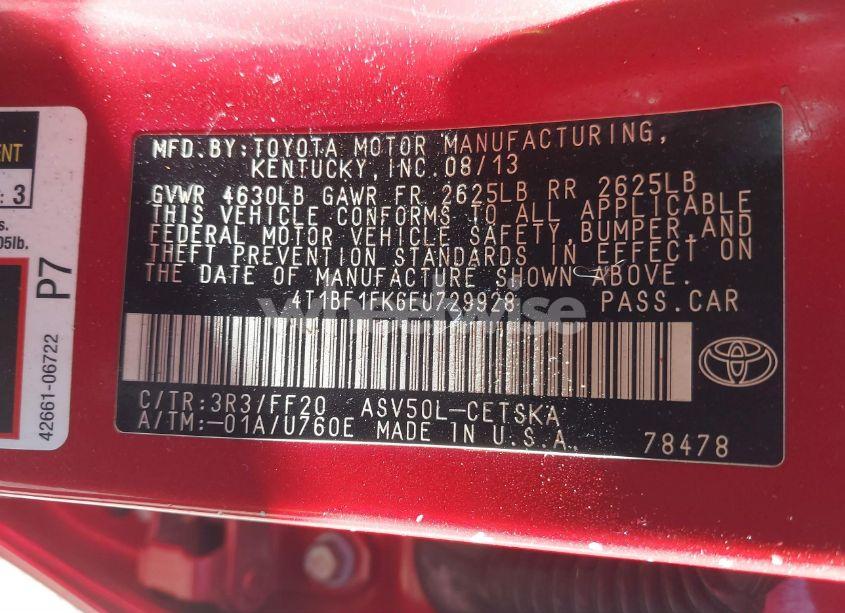 Photo 9 of 2014 Toyota Camry SE (VIN 4T1BF1FK6EU729928)