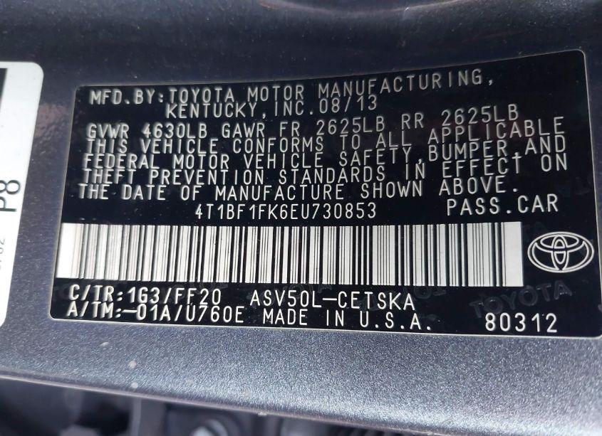 Photo 9 of 2014 Toyota Camry SE SPORT (VIN 4T1BF1FK6EU730853)