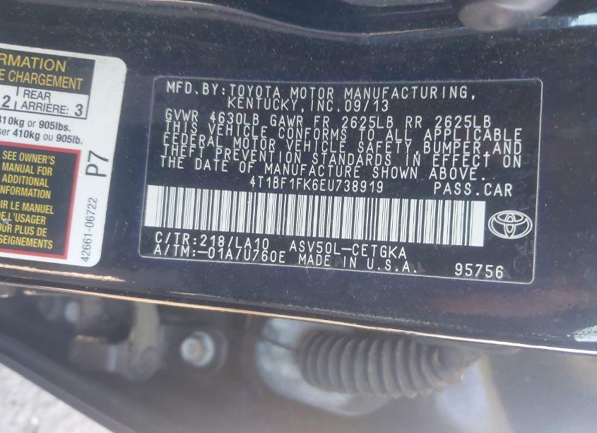 Photo 9 of 2014 Toyota Camry XLE (VIN 4T1BF1FK6EU738919)