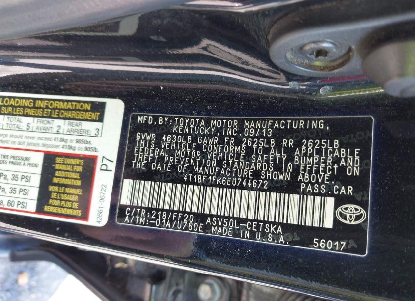 Photo 9 of 2014 Toyota Camry SE (VIN 4T1BF1FK6EU744672)