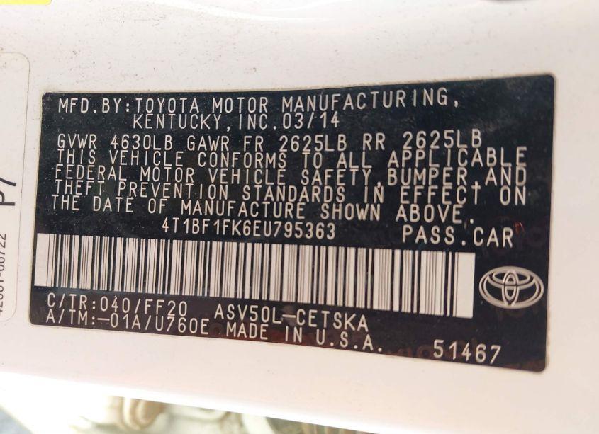 Photo 9 of 2014 Toyota Camry SE (VIN 4T1BF1FK6EU795363)