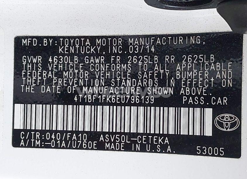 Photo 9 of 2014 Toyota Camry L (VIN 4T1BF1FK6EU796139)