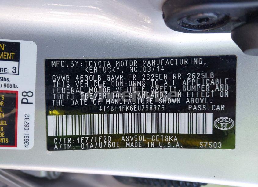 Photo 9 of 2014 Toyota Camry SE SPORT (VIN 4T1BF1FK6EU798375)