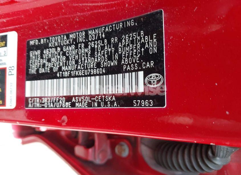 Photo 9 of 2014 Toyota Camry SE SPORT (VIN 4T1BF1FK6EU798604)