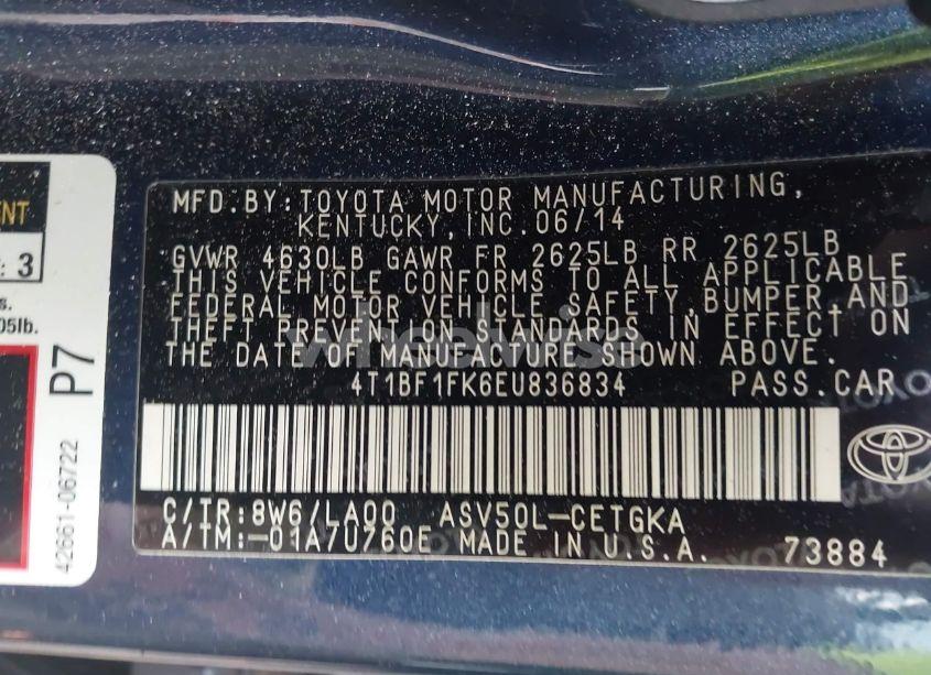 Photo 9 of 2014 Toyota Camry XLE (VIN 4T1BF1FK6EU836834)