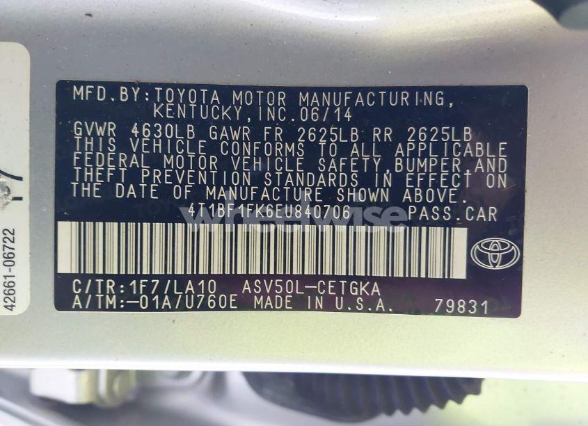 Photo 9 of 2014 Toyota Camry XLE (VIN 4T1BF1FK6EU840706)