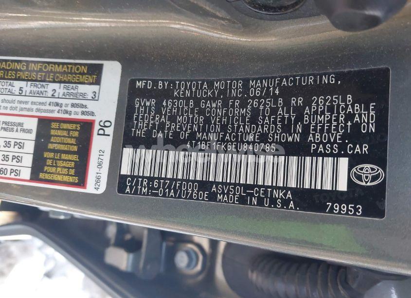 Photo 9 of 2014 Toyota Camry LE (VIN 4T1BF1FK6EU840785)