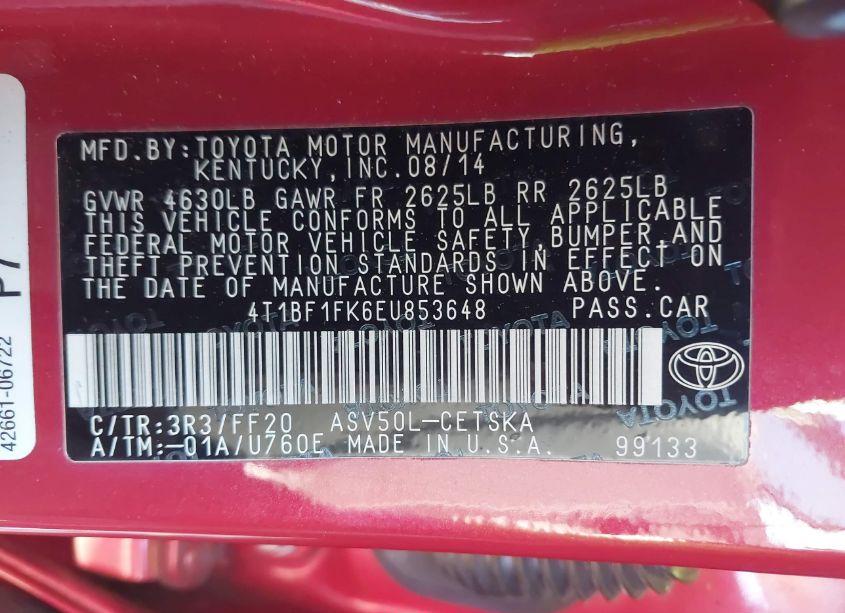 Photo 9 of 2014 Toyota Camry SE (VIN 4T1BF1FK6EU853648)
