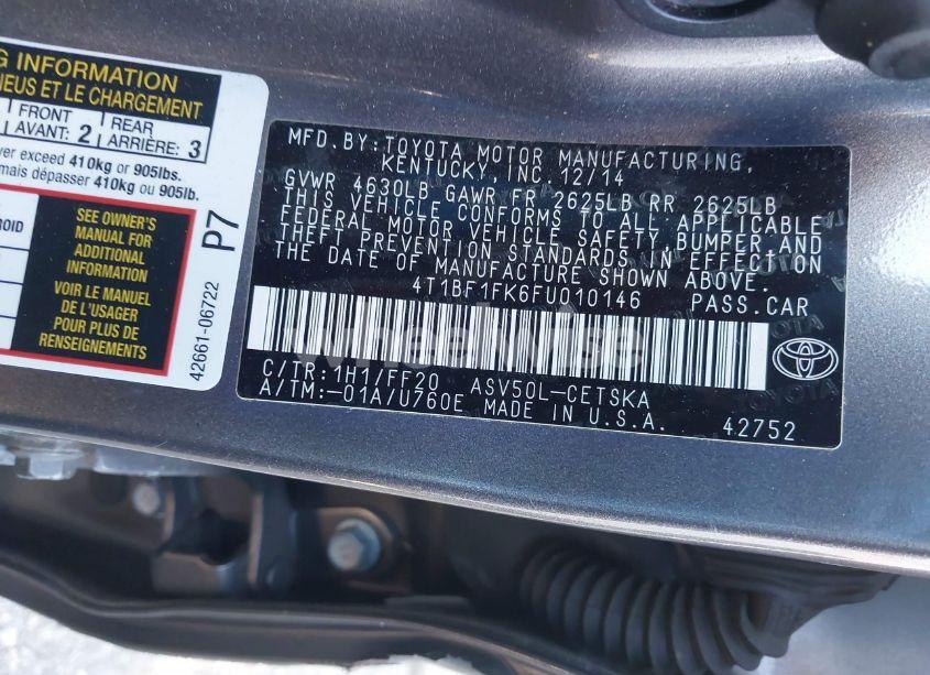 Photo 9 of 2015 Toyota Camry SE (VIN 4T1BF1FK6FU010146)