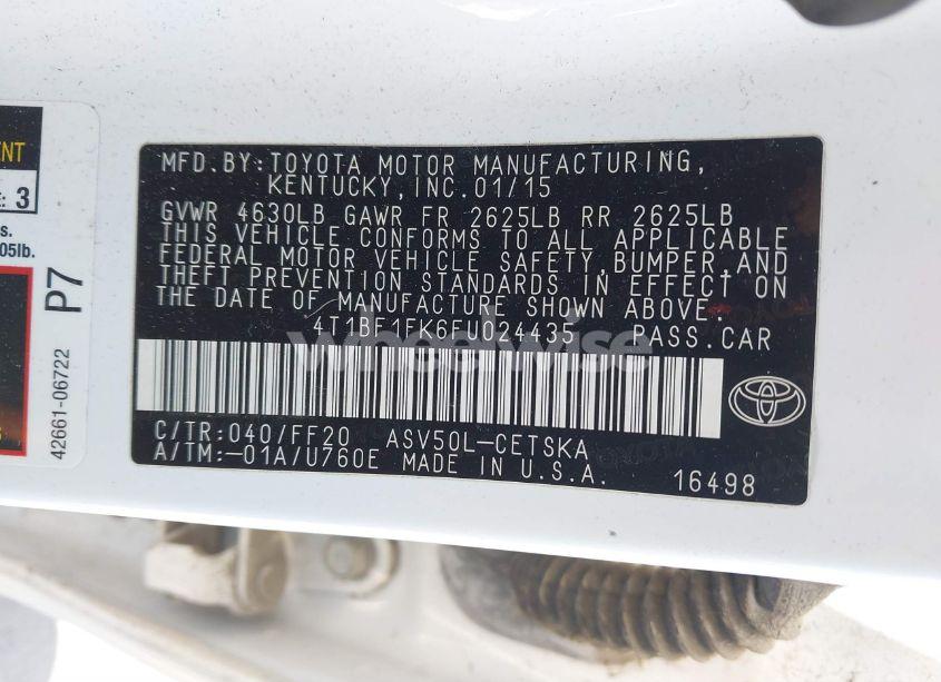 Photo 9 of 2015 Toyota Camry SE (VIN 4T1BF1FK6FU024435)