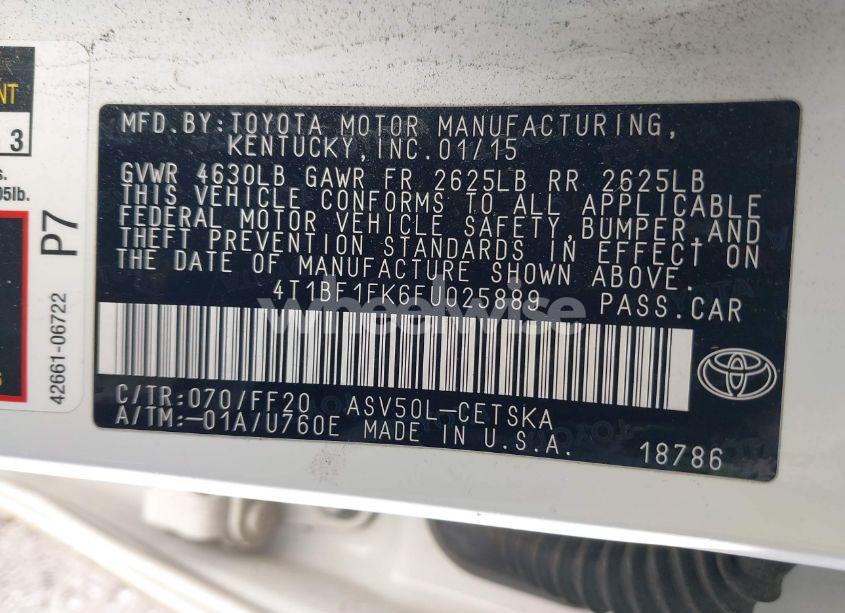 Photo 9 of 2015 Toyota Camry SE (VIN 4T1BF1FK6FU025889)