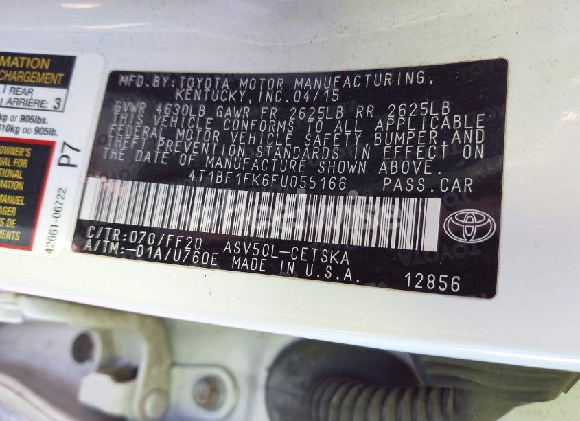 Photo 9 of 2015 Toyota Camry SE (VIN 4T1BF1FK6FU055166)