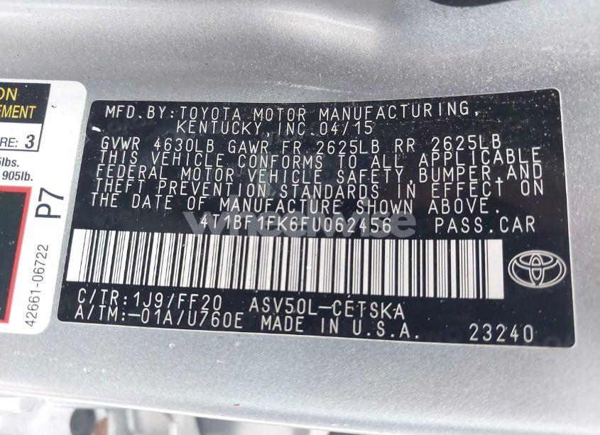 Photo 9 of 2015 Toyota Camry SE (VIN 4T1BF1FK6FU062456)