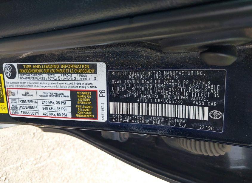 Photo 9 of 2015 Toyota Camry LE (VIN 4T1BF1FK6FU065289)