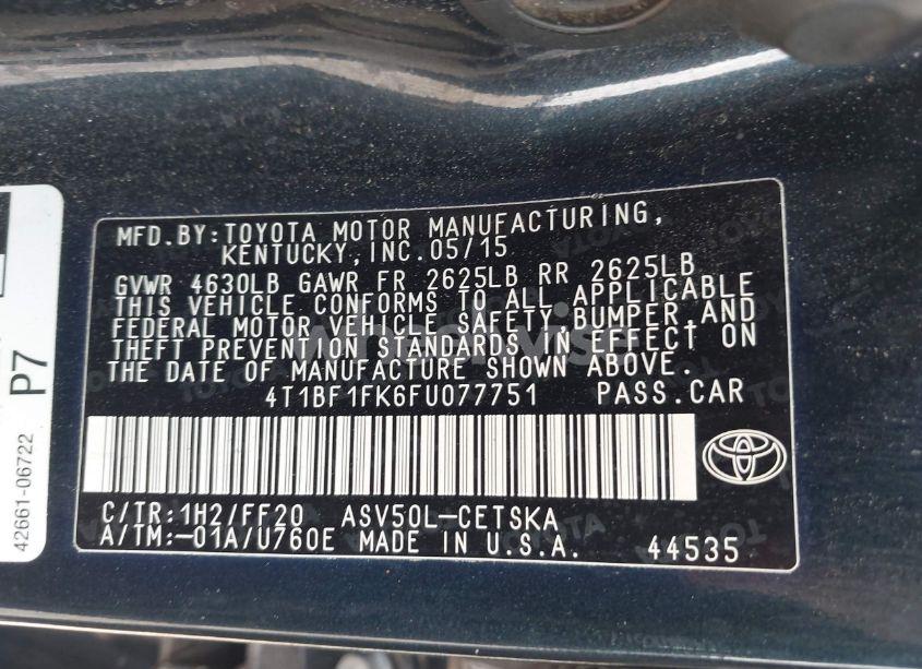 Photo 9 of 2015 Toyota Camry SE (VIN 4T1BF1FK6FU077751)