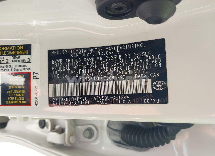 Photo 9 of 2015 Toyota Camry SE (VIN 4T1BF1FK6FU081797)