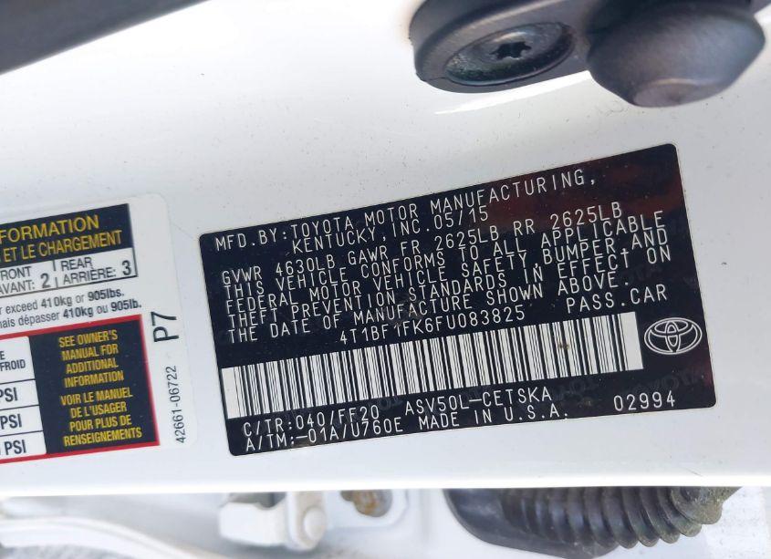 Photo 9 of 2015 Toyota Camry SE (VIN 4T1BF1FK6FU083825)