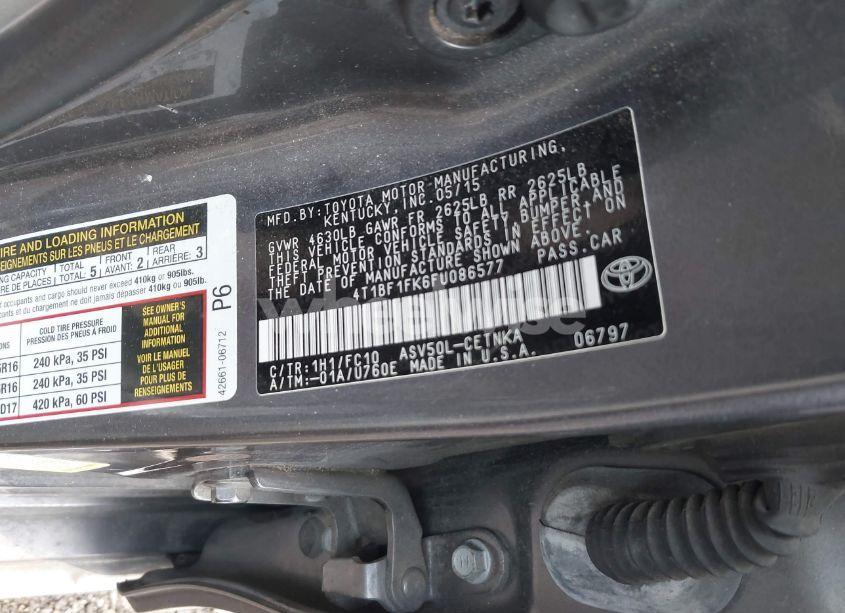 Photo 9 of 2015 Toyota Camry LE (VIN 4T1BF1FK6FU086577)