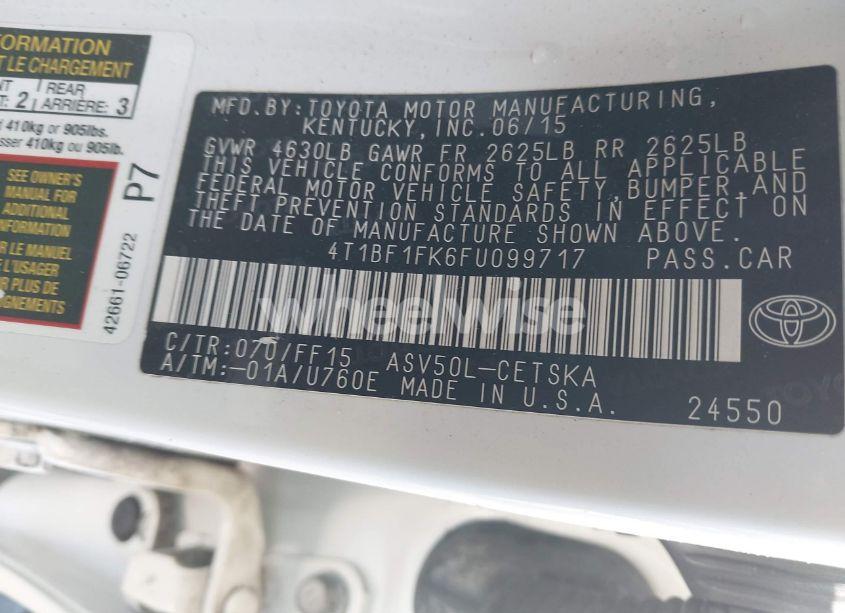 Photo 9 of 2015 Toyota Camry SE (VIN 4T1BF1FK6FU099717)