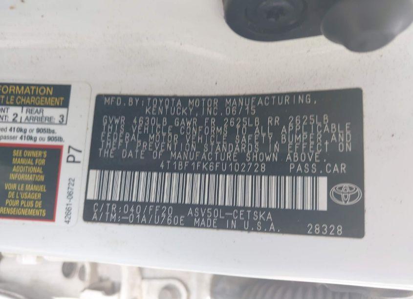 Photo 9 of 2015 Toyota Camry SE (VIN 4T1BF1FK6FU102728)