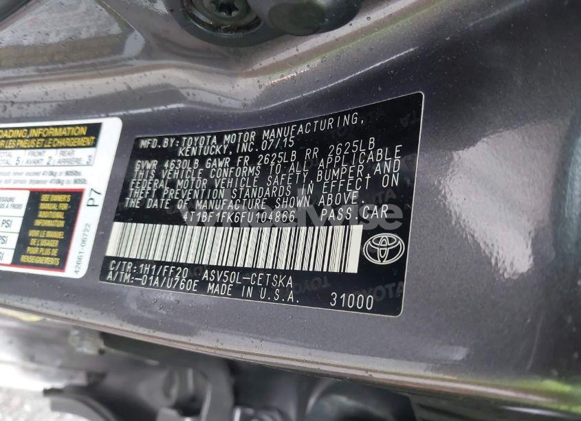 Photo 9 of 2015 Toyota Camry SE (VIN 4T1BF1FK6FU104866)