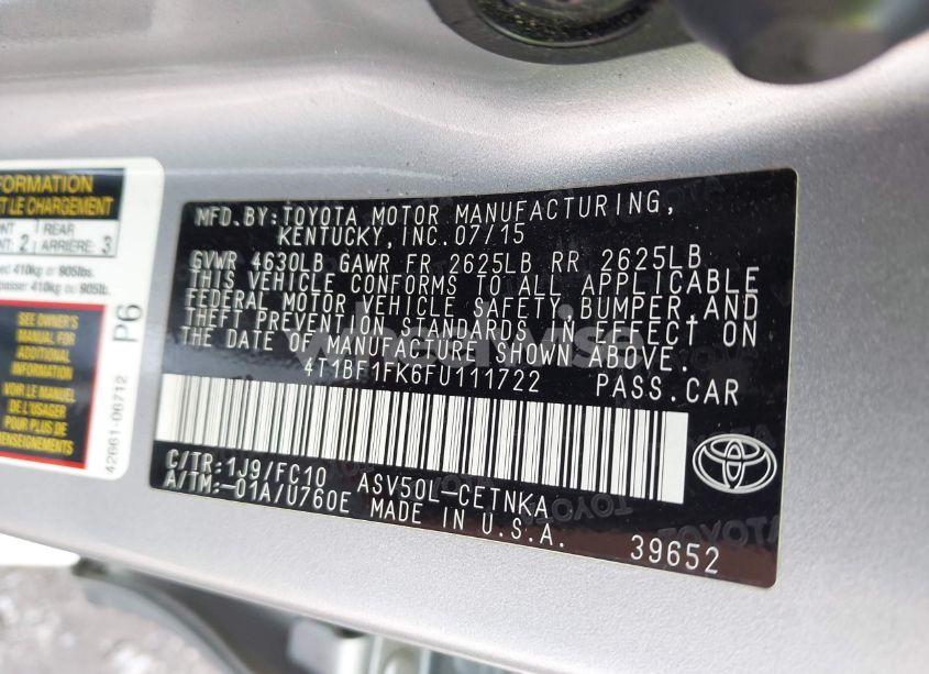 Photo 9 of 2015 Toyota Camry LE (VIN 4T1BF1FK6FU111722)